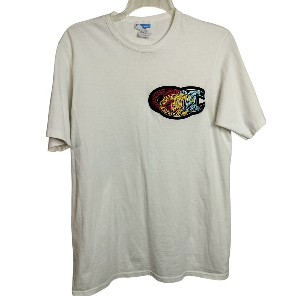 M971) Y2K Champion Unisex Triple C Embroidery Logo White Short Sleeve Tee Large